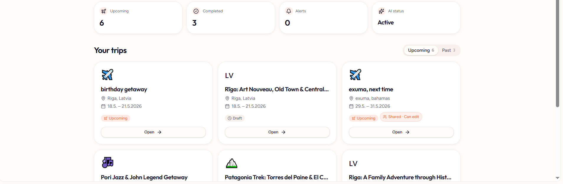 Your trips, organized — Sujova preview